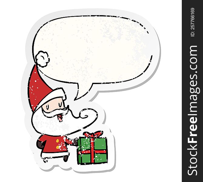 Cartoon Santa Claus And Speech Bubble Distressed Sticker