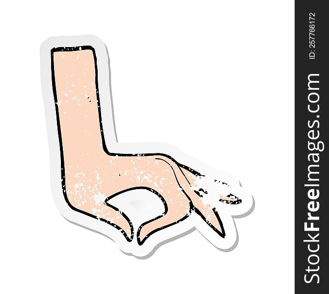 retro distressed sticker of a cartoon hand symbol
