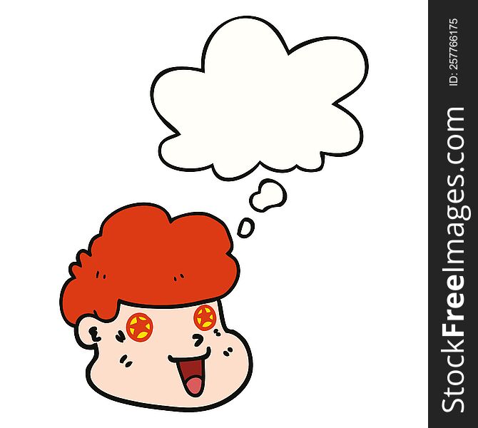 cartoon boy\'s face with thought bubble. cartoon boy\'s face with thought bubble