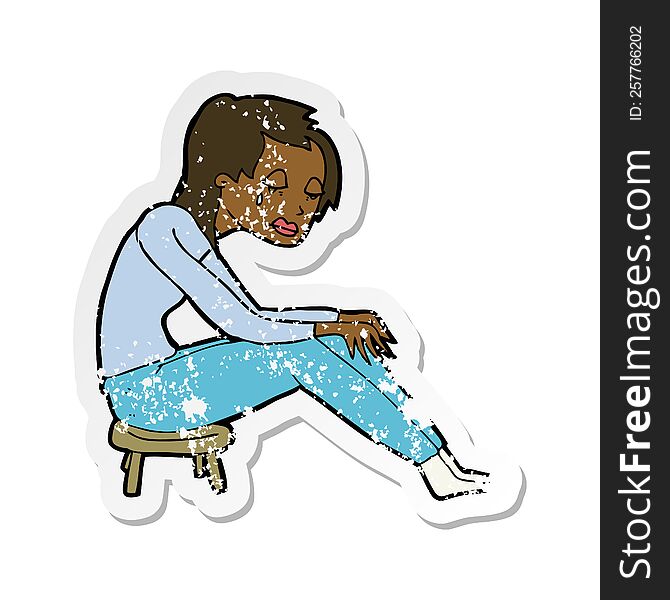 retro distressed sticker of a cartoon crying woman