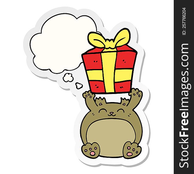 cute cartoon christmas bear with thought bubble as a printed sticker