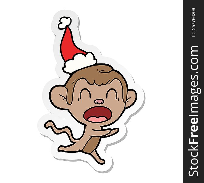 Shouting Sticker Cartoon Of A Monkey Wearing Santa Hat