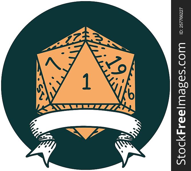 Natural One D20 Dice Roll Icon