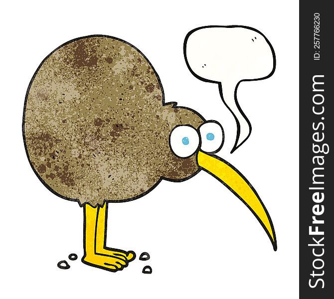 freehand speech bubble textured cartoon kiwi