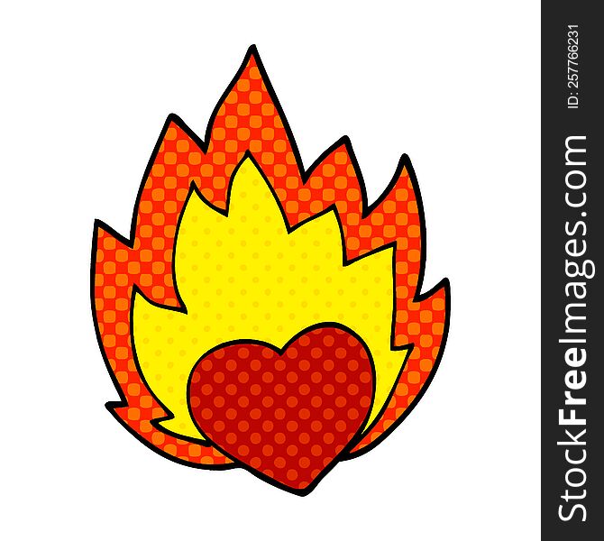 Cartoon Doodle Flaming Heart