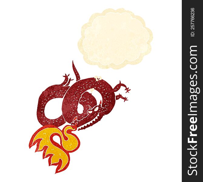 cartoon dragon breathing fire with thought bubble