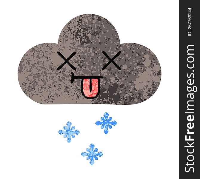 Retro Illustration Style Cartoon Storm Snow  Cloud