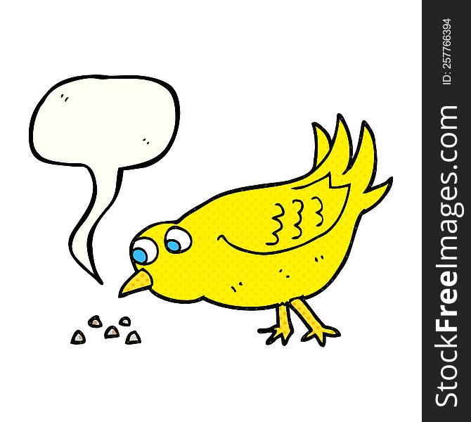 freehand drawn comic book speech bubble cartoon bird pecking seeds