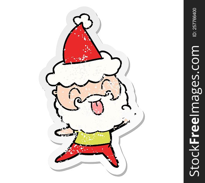 Man With Beard Sticking Out Tongue Wearing Santa Hat