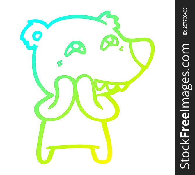 cold gradient line drawing of a cartoon bear showing teeth