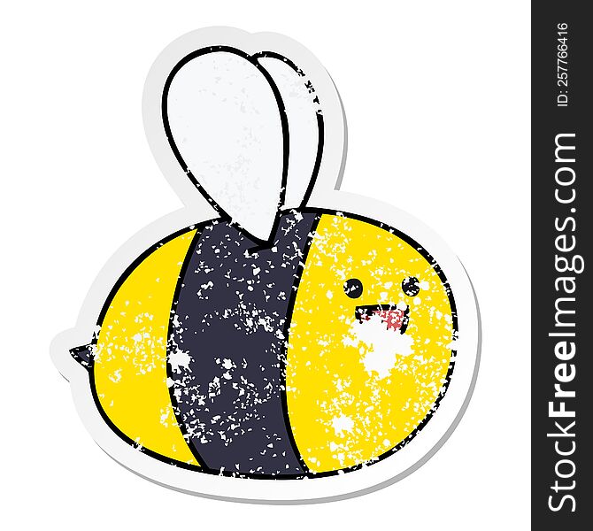 distressed sticker of a quirky hand drawn cartoon bumblebee