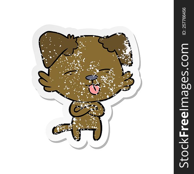 distressed sticker of a cartoon dog sticking out tongue