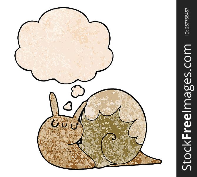 Cute Cartoon Snail And Thought Bubble In Grunge Texture Pattern Style