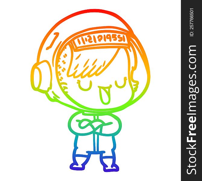 Rainbow Gradient Line Drawing Cartoon Astronaut Woman