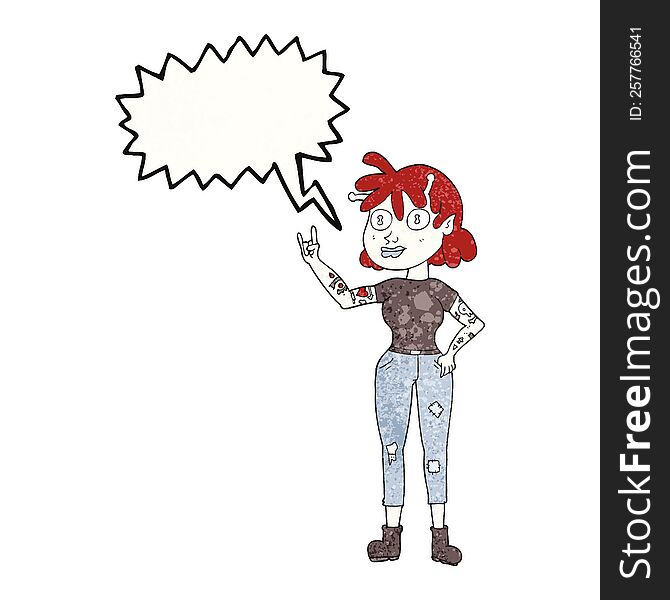 speech bubble textured cartoon alien rock fan girl