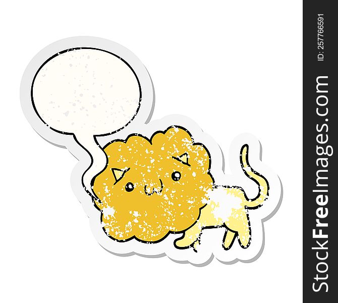 Cute Cartoon Lion And Speech Bubble Distressed Sticker