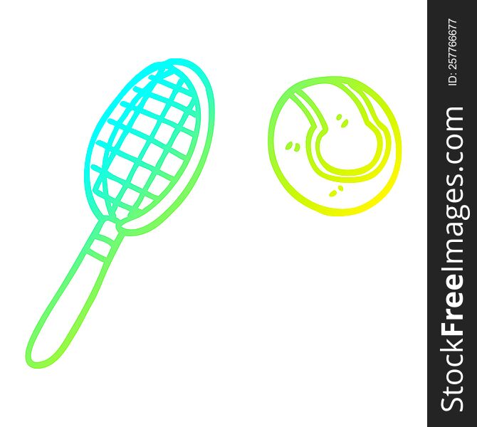 cold gradient line drawing of a cartoon tennis racket and ball