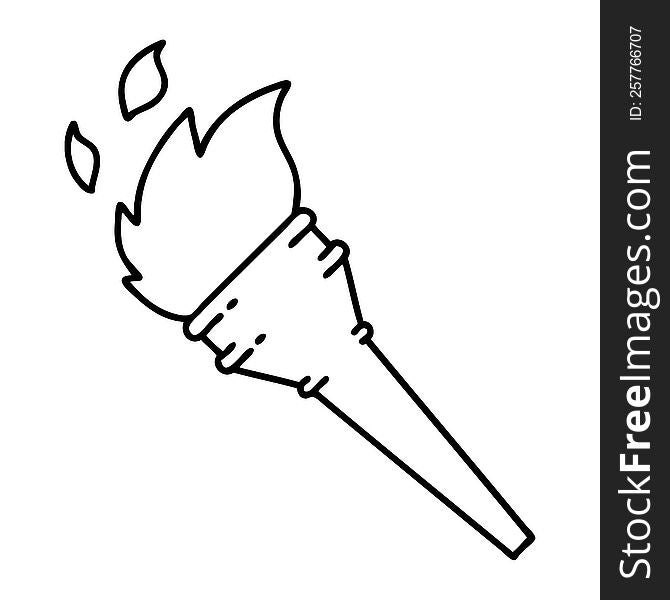 Black Line Tattoo Of A Lit Torch