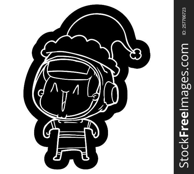 quirky cartoon icon of a astronaut man wearing santa hat