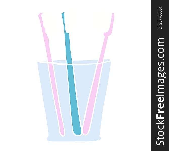 flat color illustration of glass and toothbrushes. flat color illustration of glass and toothbrushes