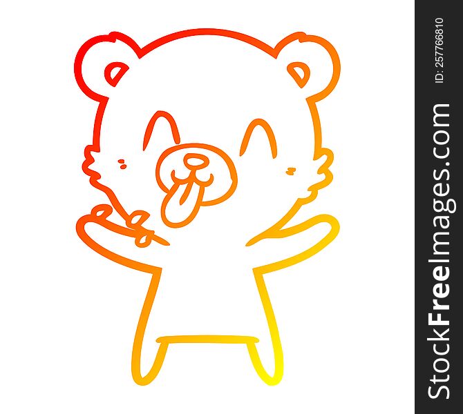 warm gradient line drawing of a rude cartoon polar bear sticking out tongue