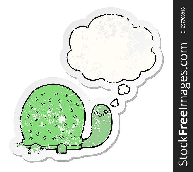 cute cartoon turtle with thought bubble as a distressed worn sticker