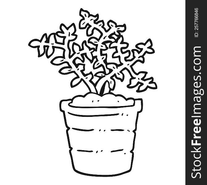 freehand drawn black and white cartoon plant