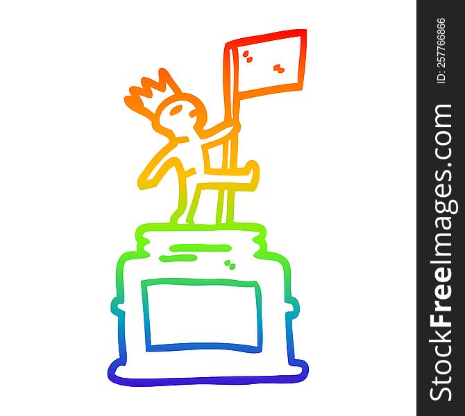 rainbow gradient line drawing of a cartoon monument statue