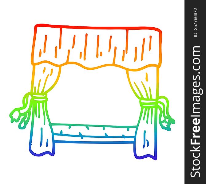 rainbow gradient line drawing of a cartoon window with curtains