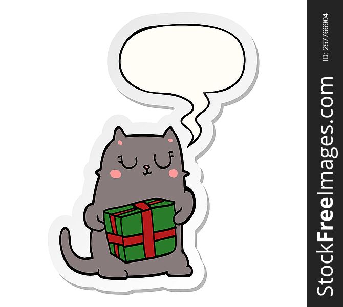 Cartoon Christmas Cat And Speech Bubble Sticker