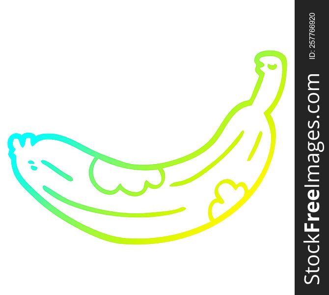 cold gradient line drawing of a cartoon turning banana