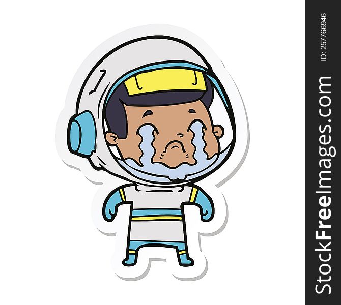 Sticker Of A Cartoon Crying Astronaut