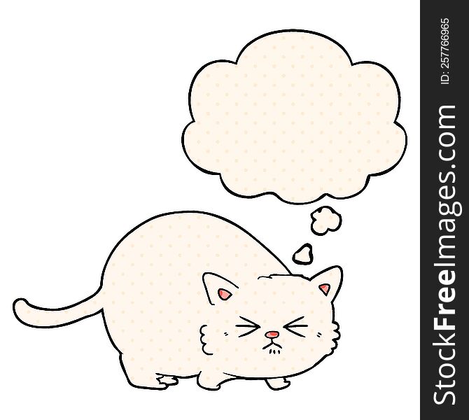 cartoon angry cat with thought bubble in comic book style