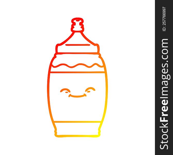 warm gradient line drawing of a cartoon happy water bottle