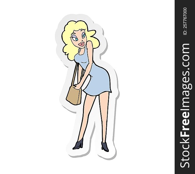 Sticker Of A Cartoon Woman Looking In Handbag