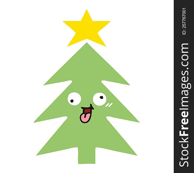 Flat Color Retro Cartoon Christmas Tree