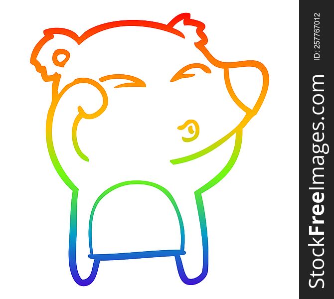 Rainbow Gradient Line Drawing Cartoon Tired Bear Rubbing Eyes