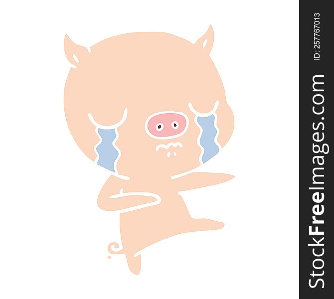 Flat Color Style Cartoon Pig Crying