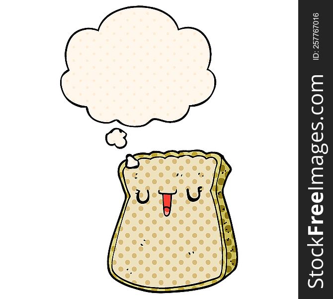cartoon slice of bread with thought bubble in comic book style