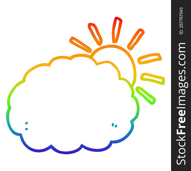 rainbow gradient line drawing of a cartoon sun and cloud symbol