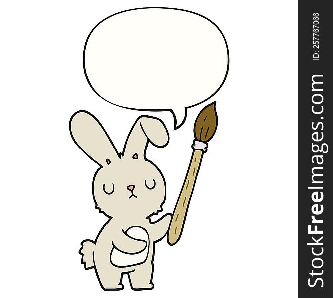 Cartoon Rabbit And Paint Brush And Speech Bubble