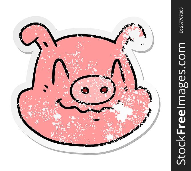 Distressed Sticker Of A Cartoon Pig Face