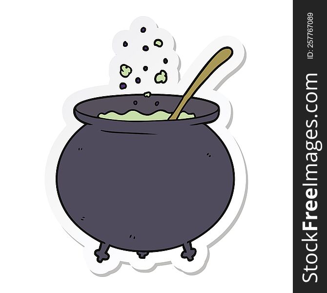 Sticker Of A Cartoon Witch Cauldron