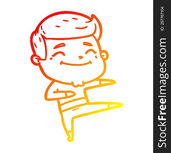 warm gradient line drawing of a happy cartoon man dancing