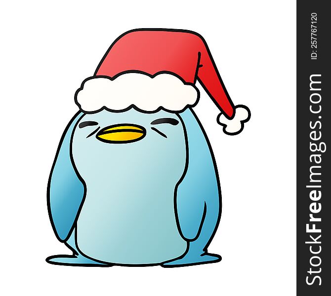 hand drawn christmas gradient cartoon of kawaii penguin