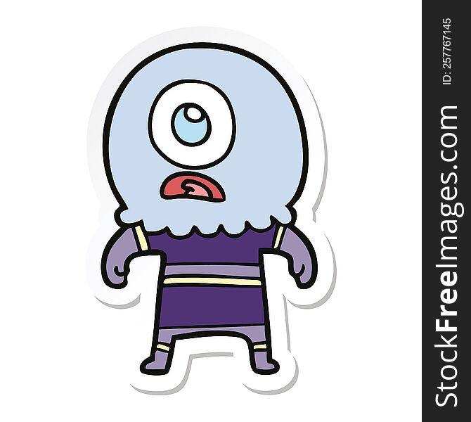 sticker of a cartoon cyclops alien spaceman