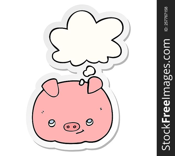 cartoon happy pig with thought bubble as a printed sticker