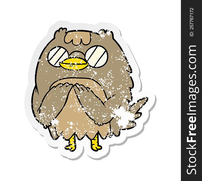 Distressed Sticker Of A Cartoon Wise Old Owl
