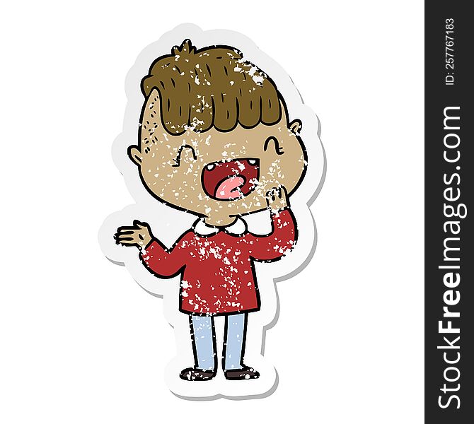 Distressed Sticker Of A Cartoon Happy Boy Laughing