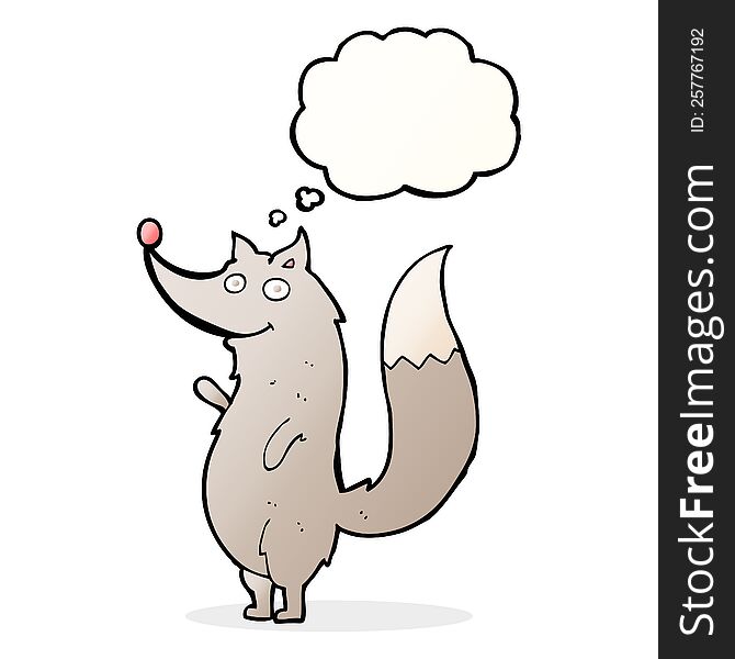 Cartoon Waving Wolf With Thought Bubble